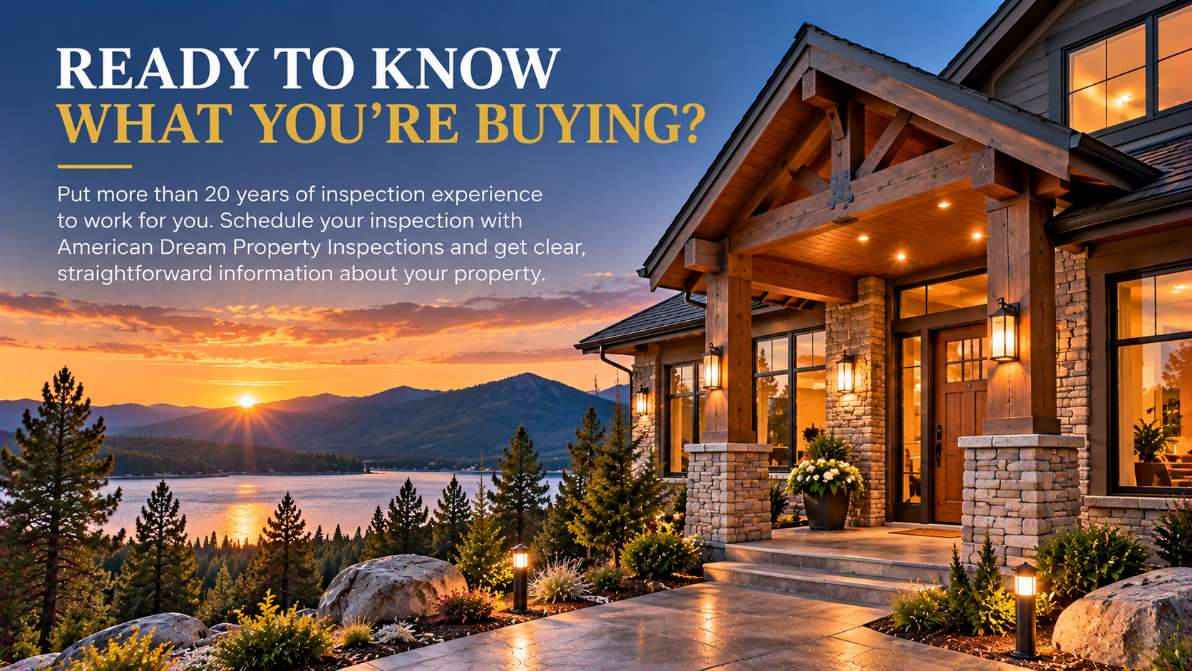 Mountain home with Ready to Know What You’re Buying message