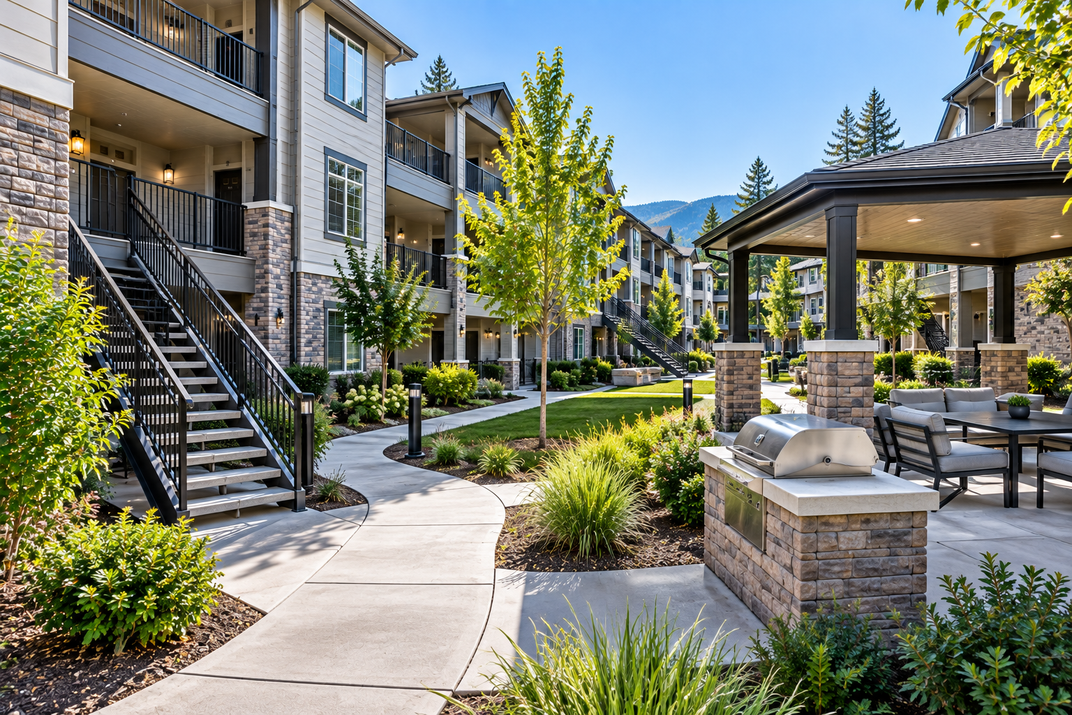 Apartment complex common area and exterior walkways