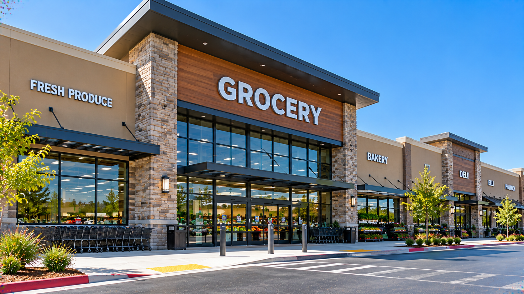 Grocery store exterior and entrance