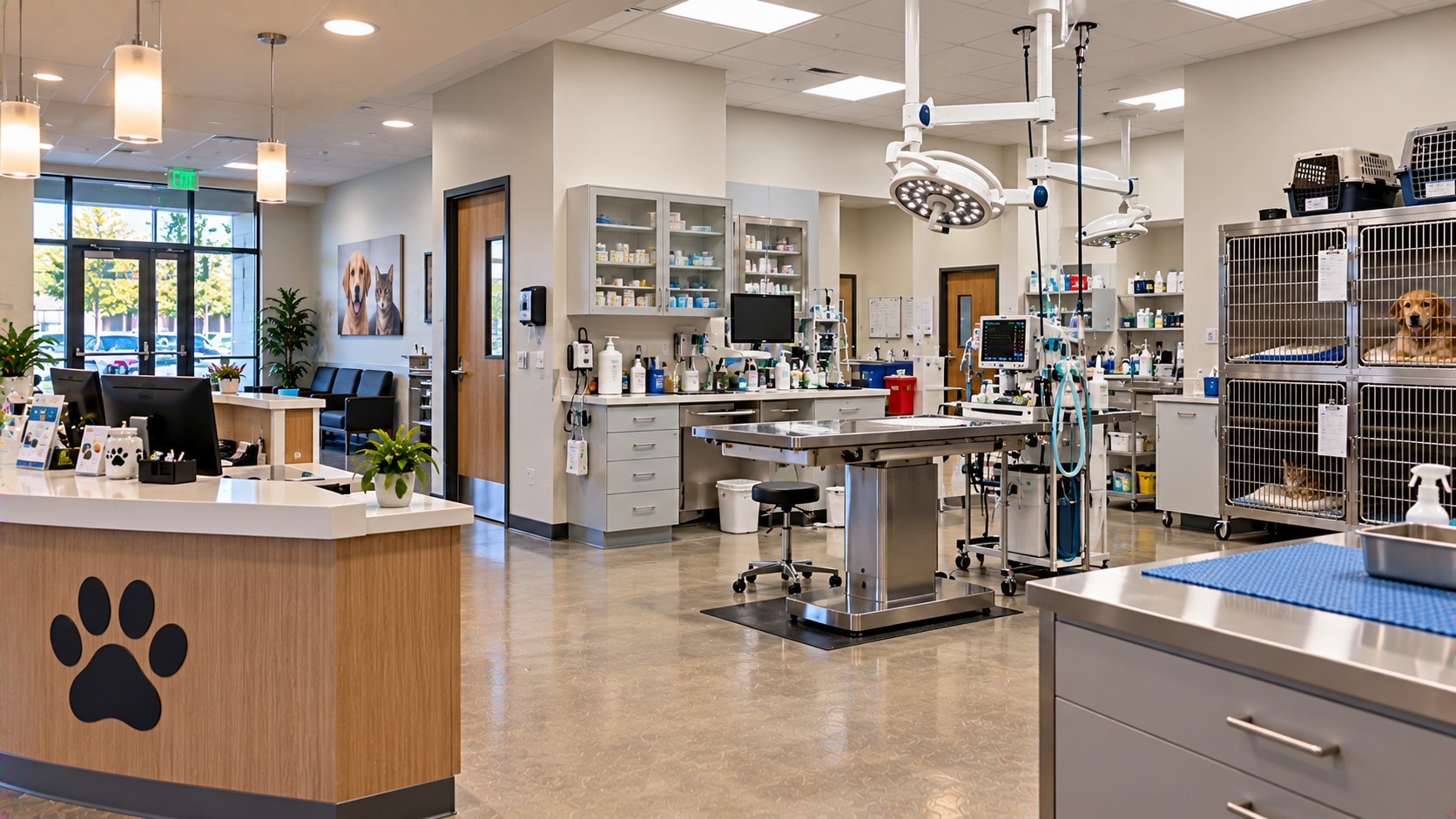 Veterinary clinic reception and treatment area